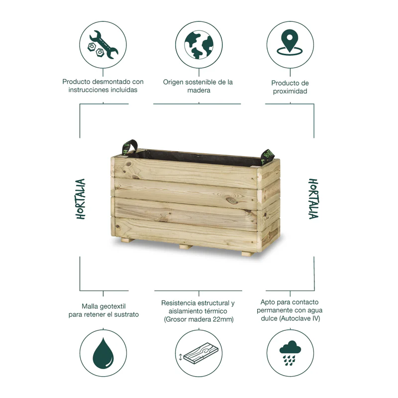 Jardinera De Madera Para Exterior Ghio Kd Hortalia 70x30x40 Cm - Image 6