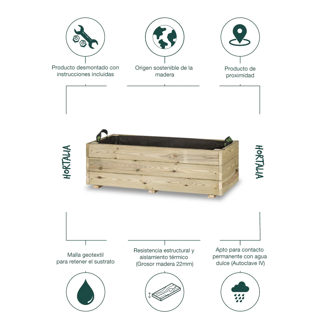 Jardinera De Madera Para Exterior Ghio KD Hortalia 90x40x30 Cm - Image 3