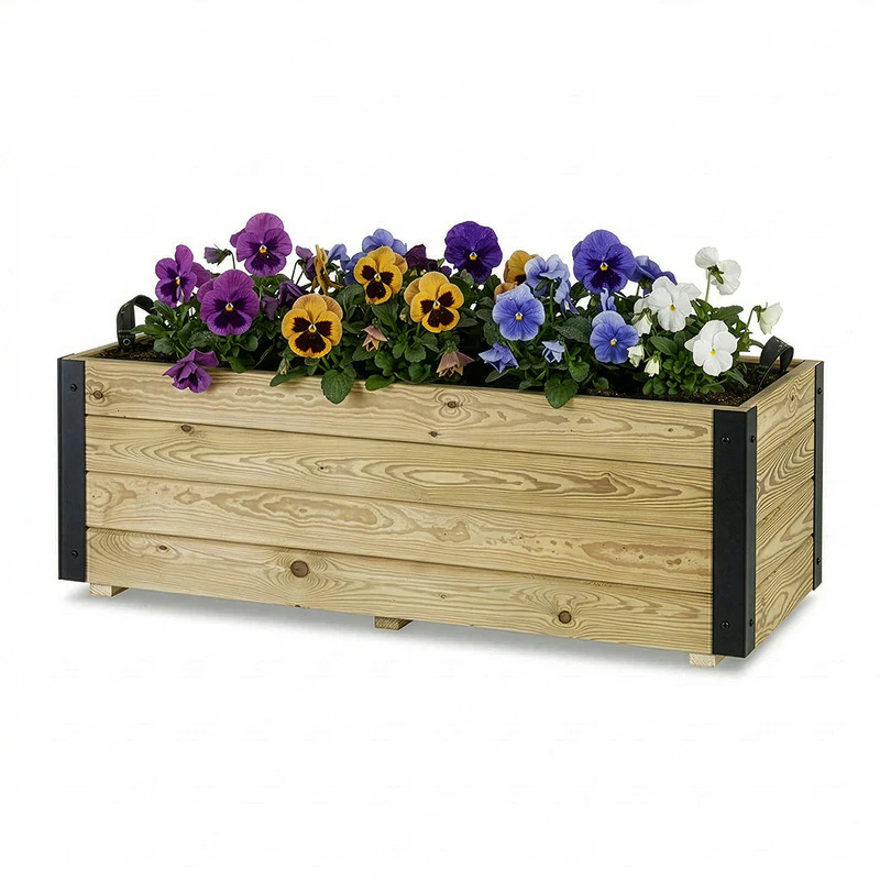 Jardinera Exterior De Madera Con Refuerzo De Aluminio Ghio Al Hortalia 110x45x40 Cm