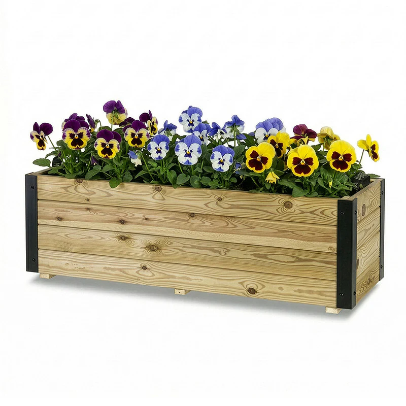 Jardinera Exterior De Madera Con Refuerzo De Aluminio Ghio Al Hortalia 120x45x40 Cm