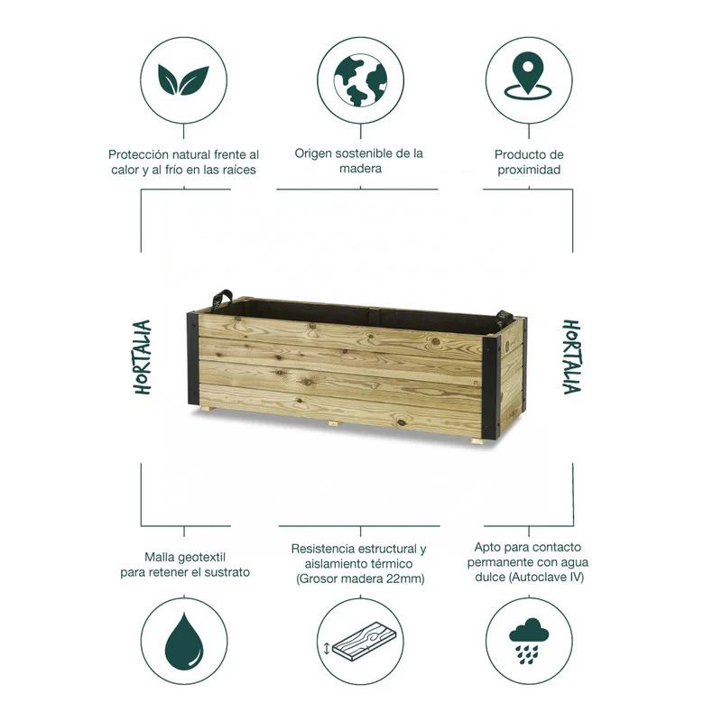 Jardinera Exterior De Madera Con Refuerzo De Aluminio Ghio Al Hortalia 120x45x40 Cm - Image 5