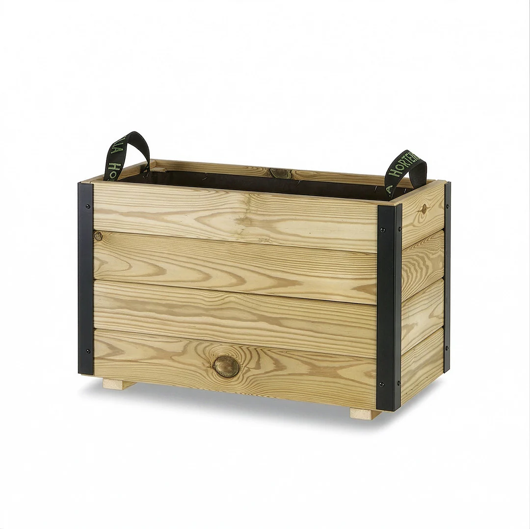 Jardinera Exterior De Madera Con Refuerzo De Aluminio Ghio Al Hortalia 60x30x40 Cm - Image 4