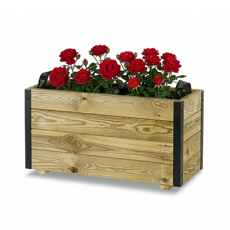 Jardinera Exterior De Madera Con Refuerzo De Aluminio Ghio Al Hortalia 70x30x40 Cm