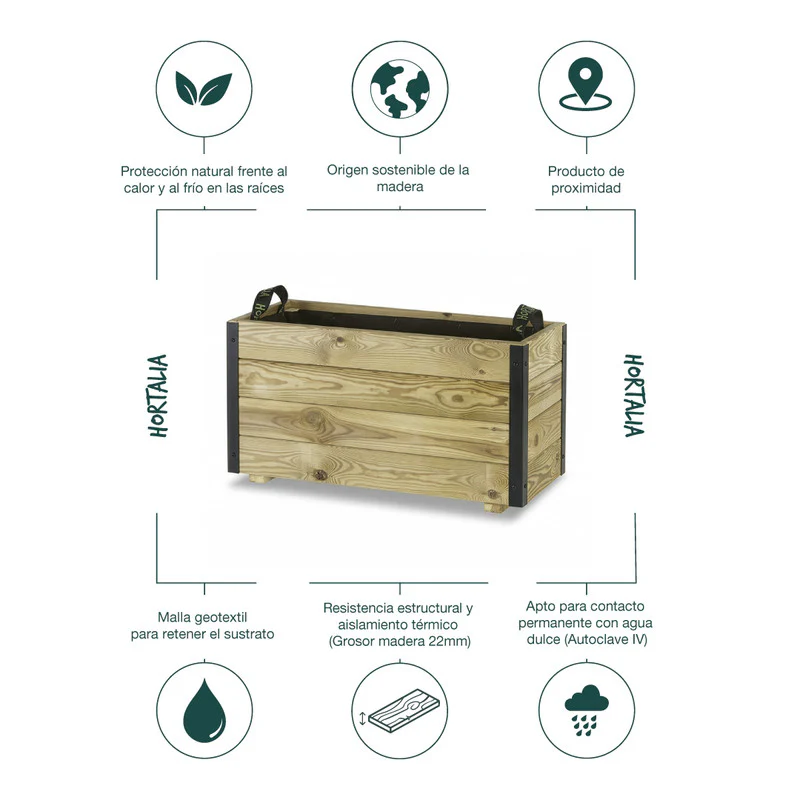 Jardinera Exterior De Madera Con Refuerzo De Aluminio Ghio Al Hortalia 70x30x40 Cm - Image 5