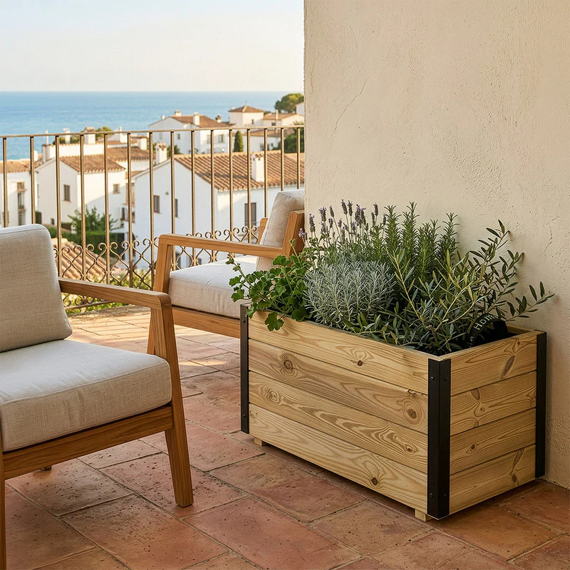 Jardinera Exterior De Madera Con Refuerzo De Aluminio Ghio Al Hortalia 90x40x40 Cm - Image 2