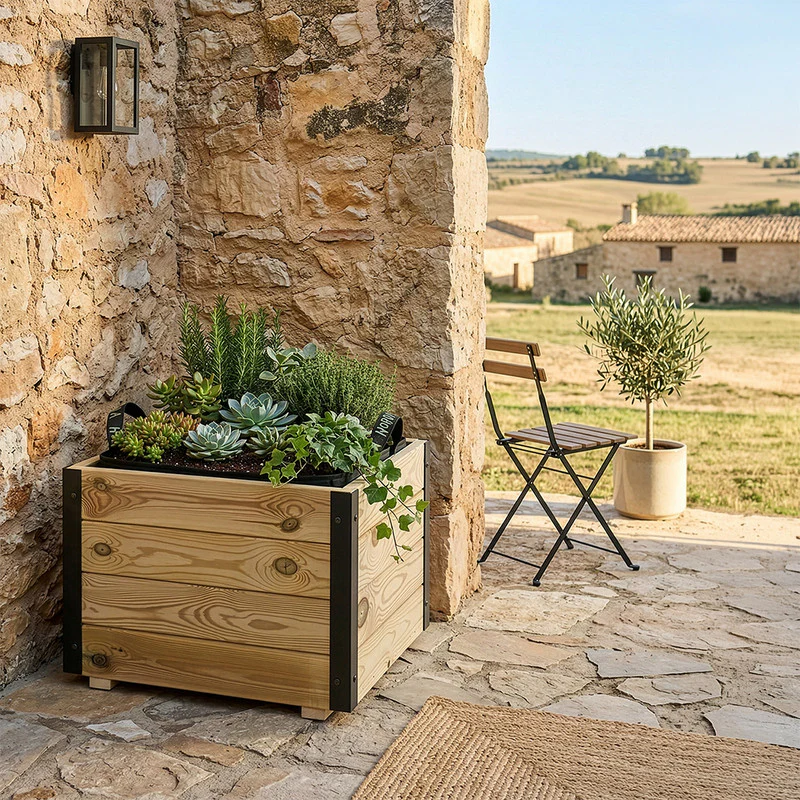 Jardinera Exterior De Madera Con Refuerzo De Aluminio Pun Al Hortalia 50x50x40 Cm - Image 2