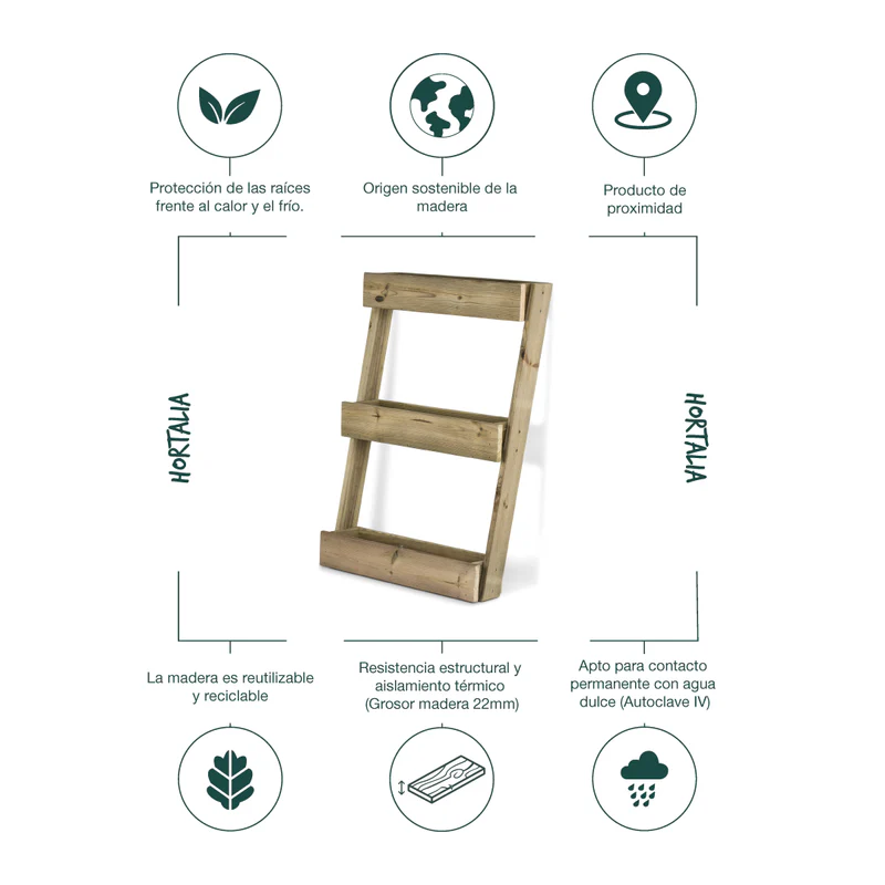 Jardinera Vertical Madera Tratada Exterior Stand Line Floor KD 3B Hortalia - Image 6