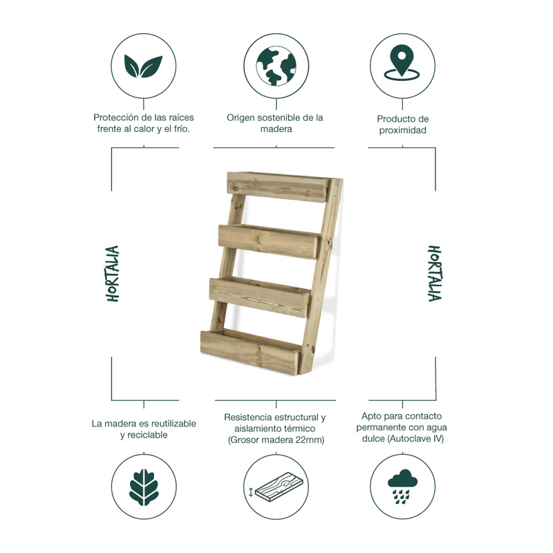 Jardinera Vertical Madera Tratada Exterior Stand Line Floor KD 4B Hortalia - Image 6