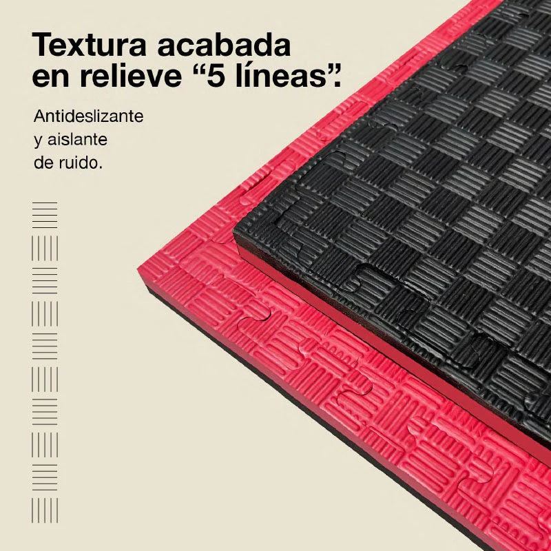 Jowy Tatami Puzzle 2cm 100x100cm – Superficie 5 Líneas Negro/rojo - Image 4