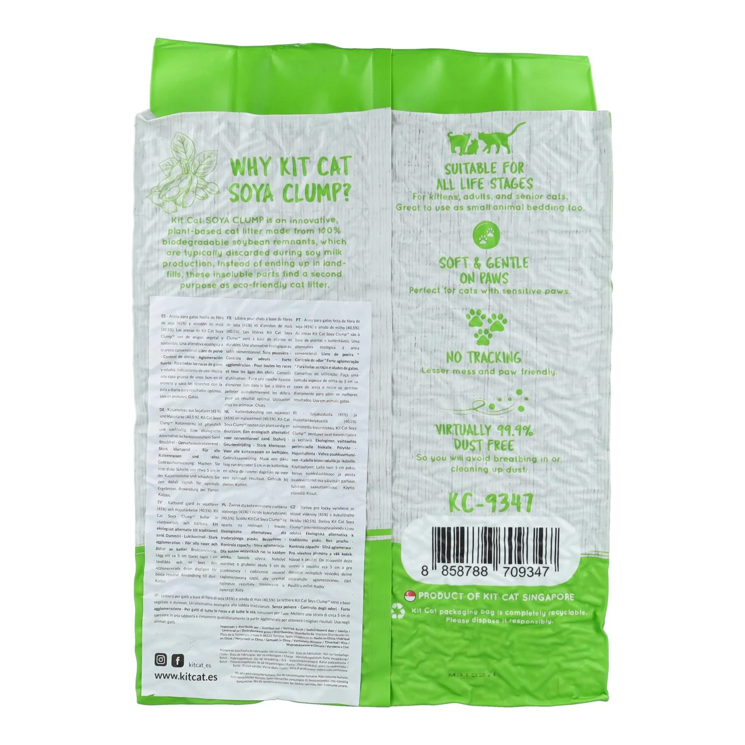 Kit Cat SoyaClump Pack Ahorro 12 - Green Tea 7 L Arena Vegetal para gatos - Image 4