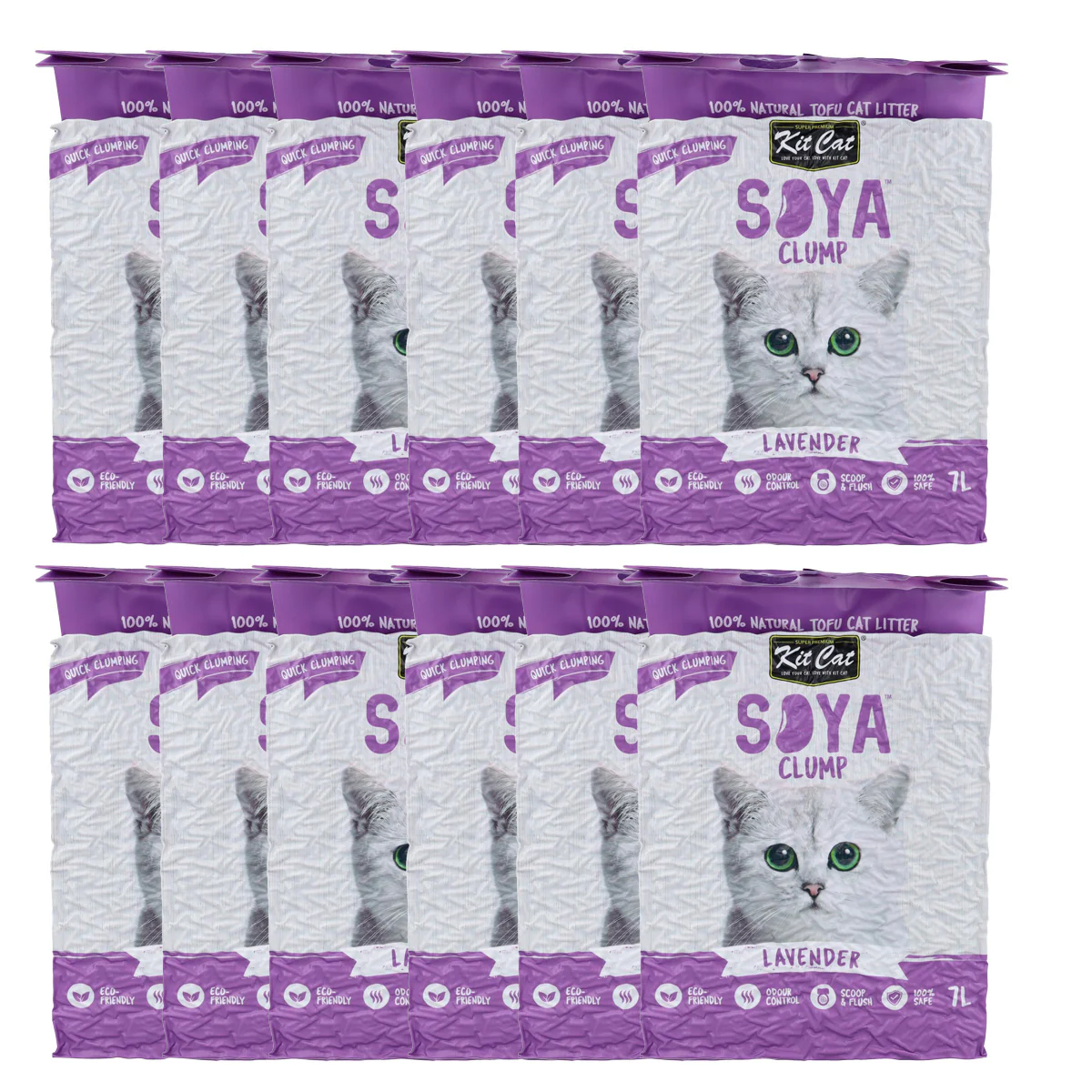 Kit Cat SoyaClump Pack Ahorro 12 - Lavander 7 L Arena Vegetal para gatos