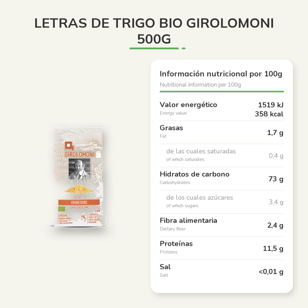 Letras de trigo bio Girolomoni 500g - Image 5