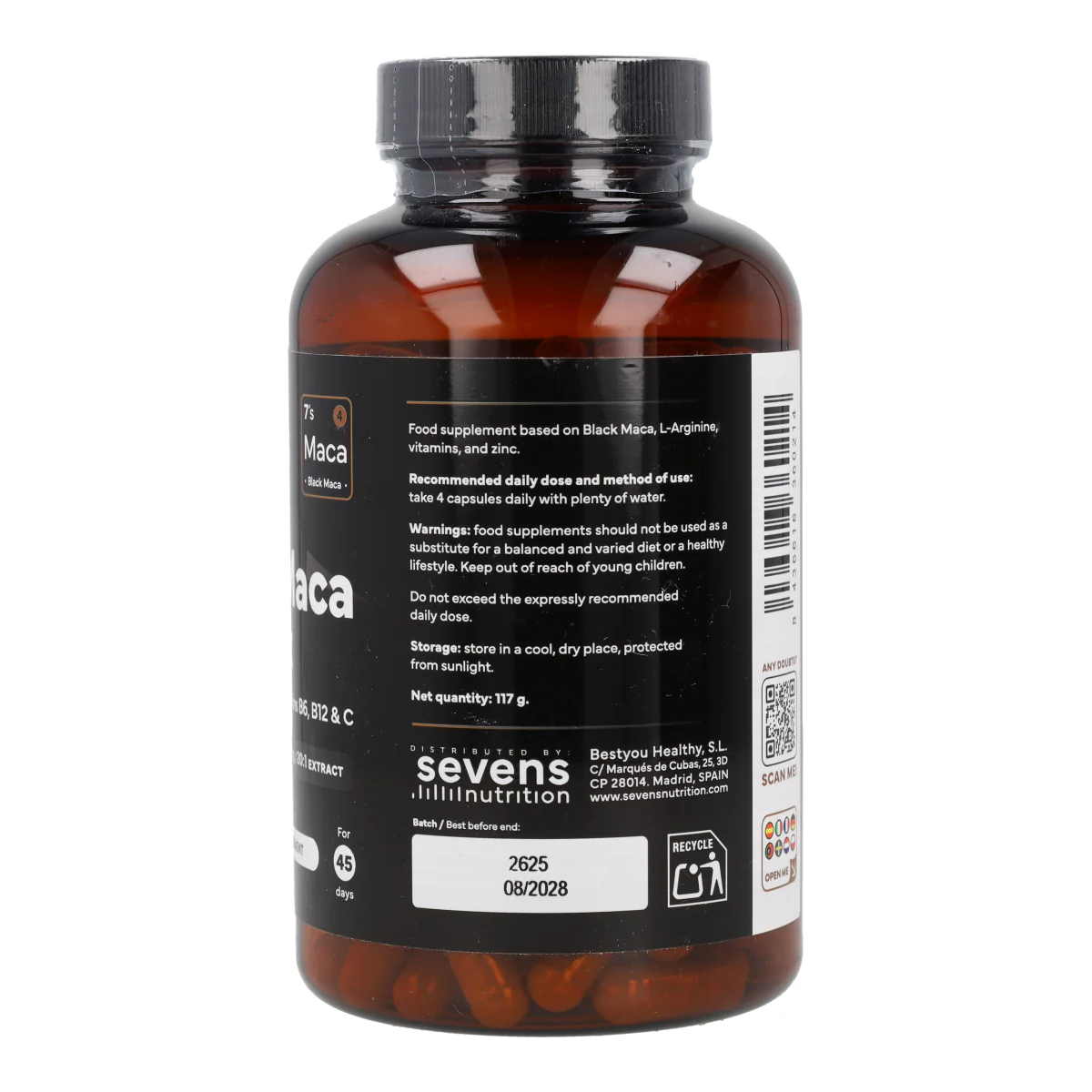 Maca Negra con L Arginina Zinc y Vitaminas B6 B12 y C Sevens Nutrition 180 cápsulas - Image 6