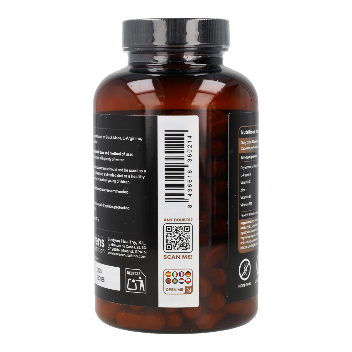 Maca Negra con L Arginina Zinc y Vitaminas B6 B12 y C Sevens Nutrition 180 cápsulas - Image 8