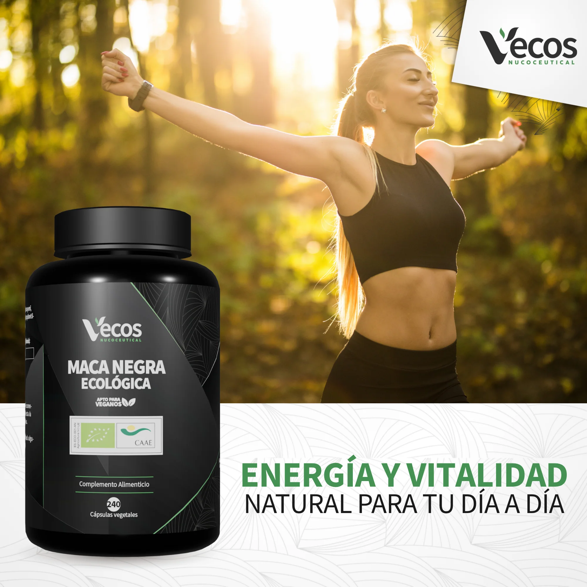 Maca Negra Ecológica 2250 Mg Vecos 240 Cápsulas | Energía, Resistencia Y Vitalidad Sexual | Raíz Andina 100% Ecológica - Image 2