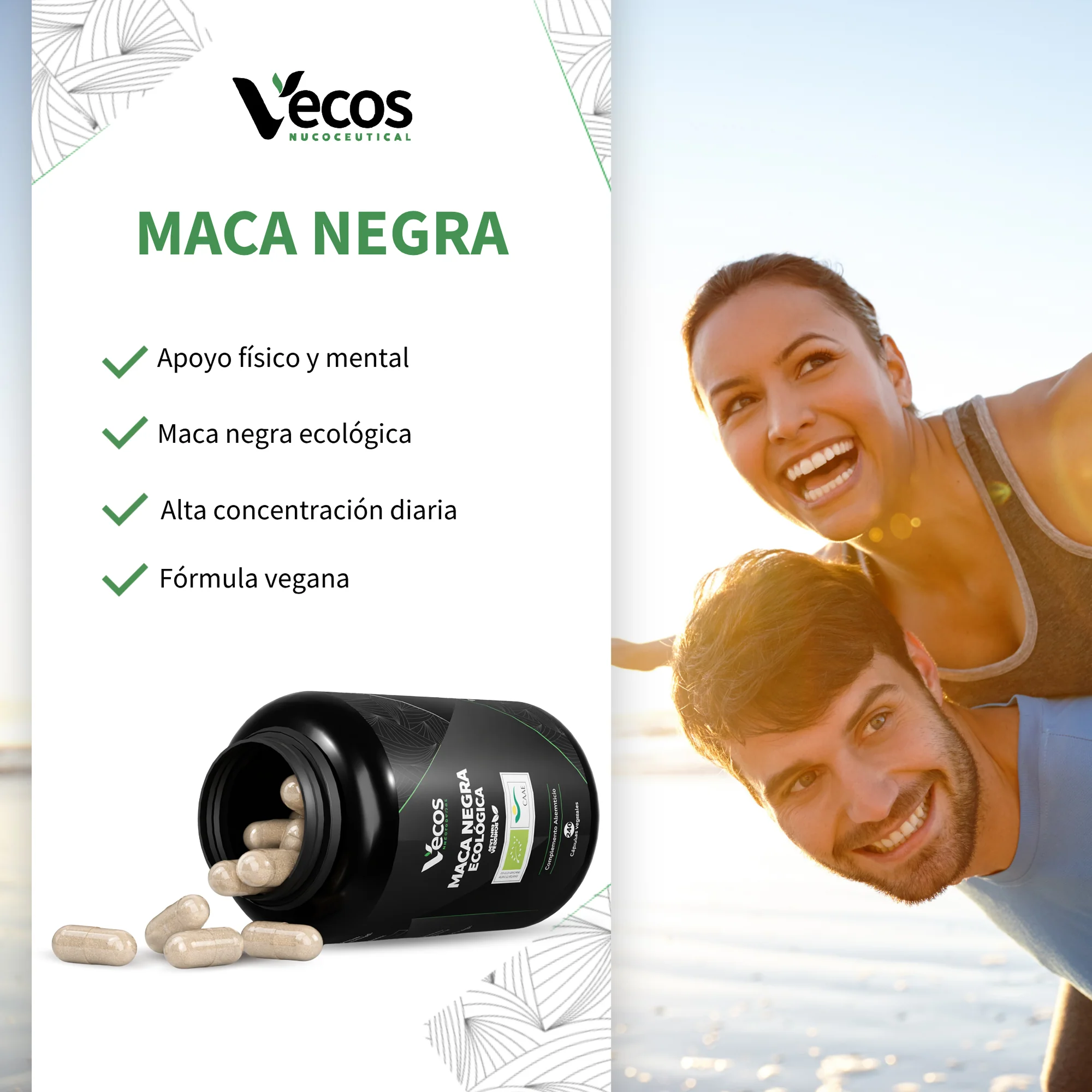 Maca Negra Ecológica 2250 Mg Vecos 240 Cápsulas | Energía, Resistencia Y Vitalidad Sexual | Raíz Andina 100% Ecológica - Image 3