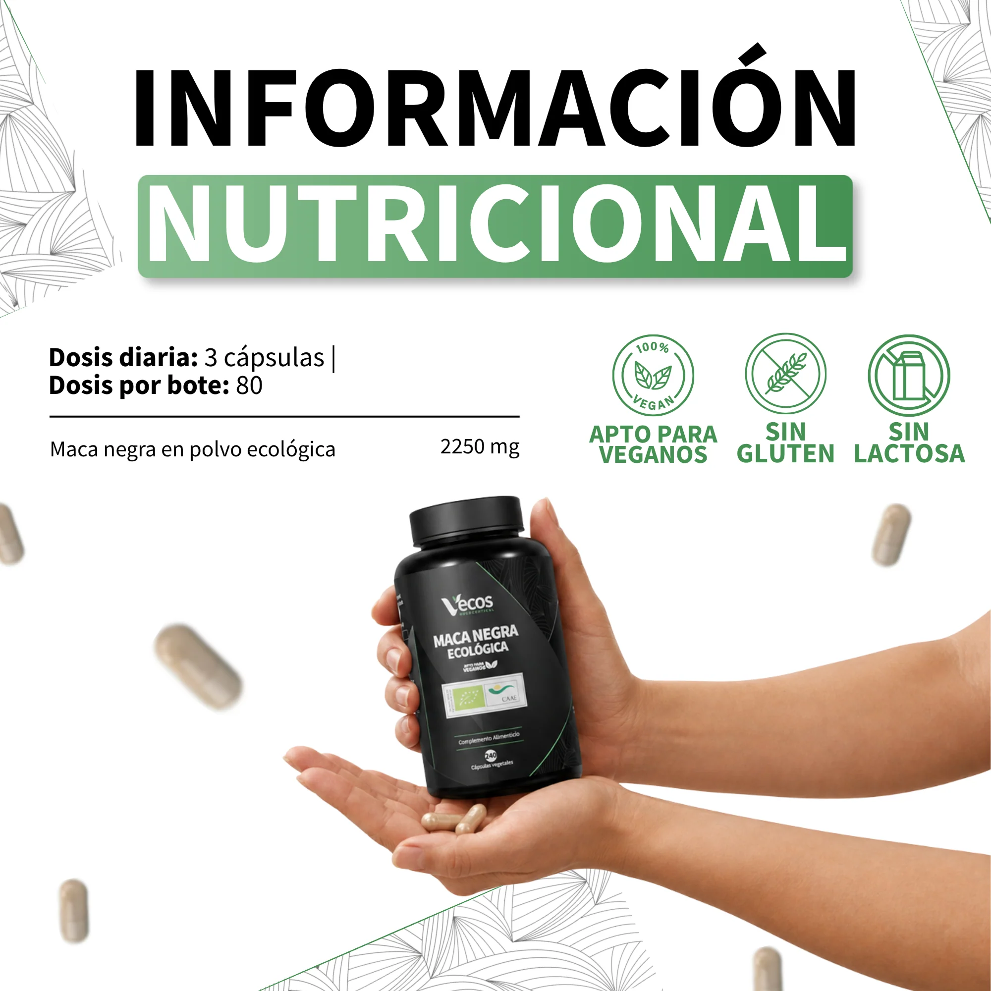 Maca Negra Ecológica 2250 Mg Vecos 240 Cápsulas | Energía, Resistencia Y Vitalidad Sexual | Raíz Andina 100% Ecológica - Image 5