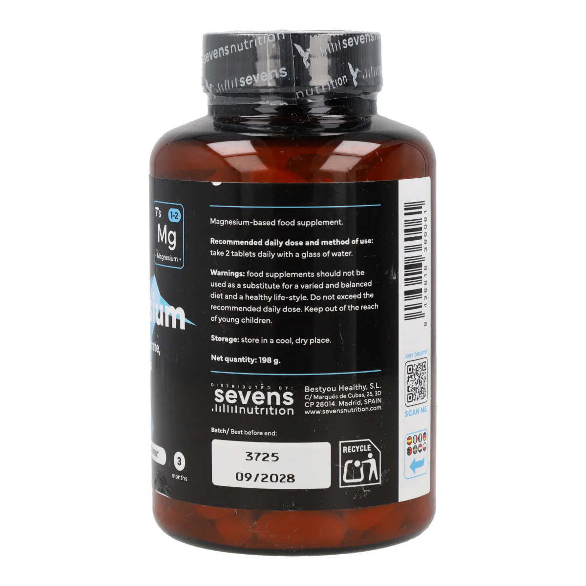 Magnesio Complex Bisglicinato Citrato Taurato y Malato Sevens Nutrition 180 cápsulas - Image 6