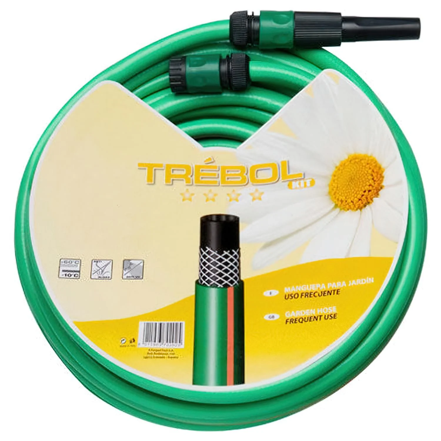 Manguera Verde Trebol Trenzado 15 Mm. - 5/8 Rollo 25 Metros Con Accesorios