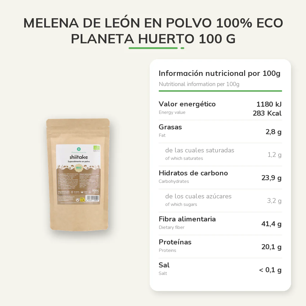 Melena de león en polvo 100% ECO Planeta Huerto 100 g - Image 4