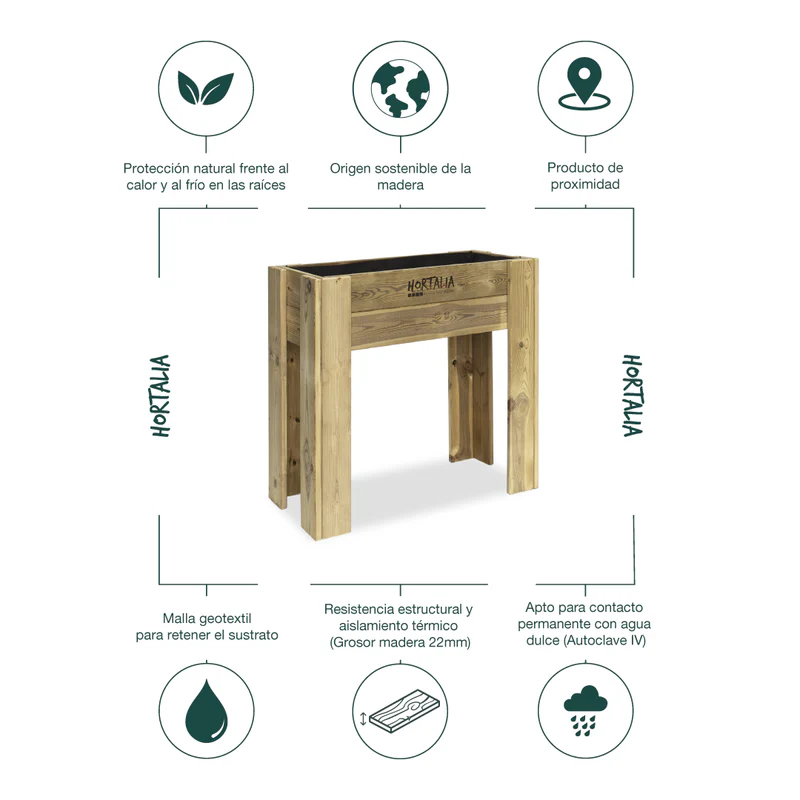 Mesa De Cultivo Elevada Madera Tratada Exterior Hortalia Gardenbrico S80 80x40x80 Cm - Image 6