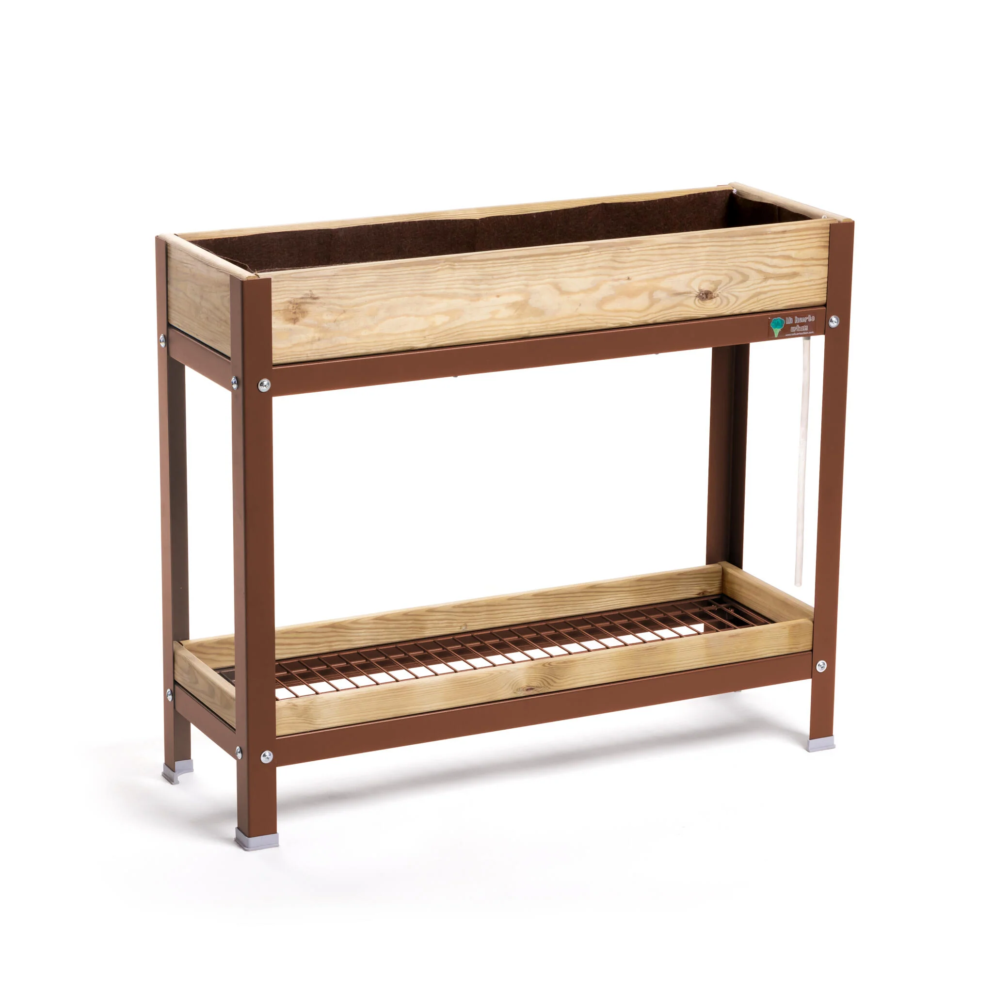 Mi Huerto Urban Jardinera Elevada Madera Con Bandeja Recoge Aguas | Estructura Metálica | Marrón | 90x30x78cm