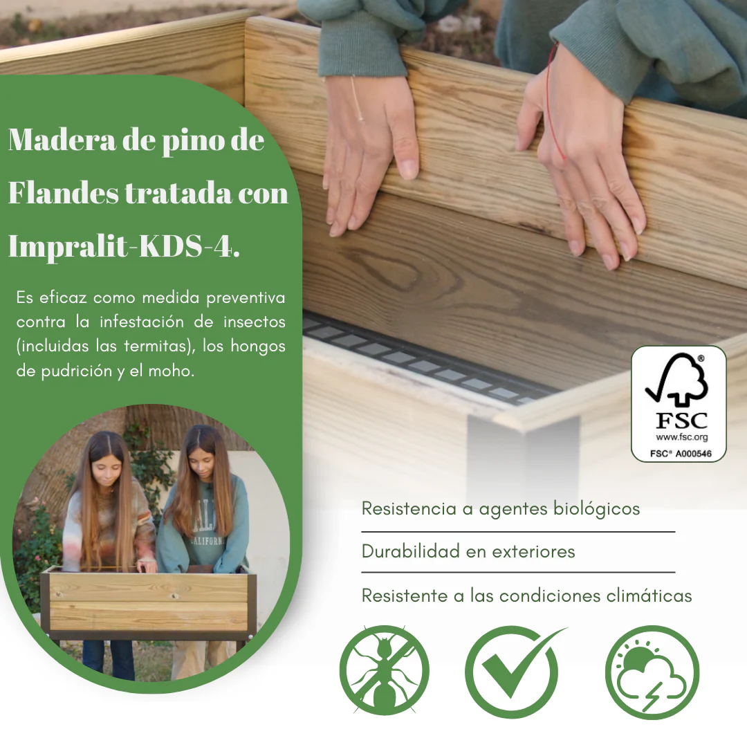 Mi Huerto Urban Jardinera Elevada Madera Con Bandeja Recoge Aguas | Estructura Metálica | Verde | 90x30x78cm - Image 3