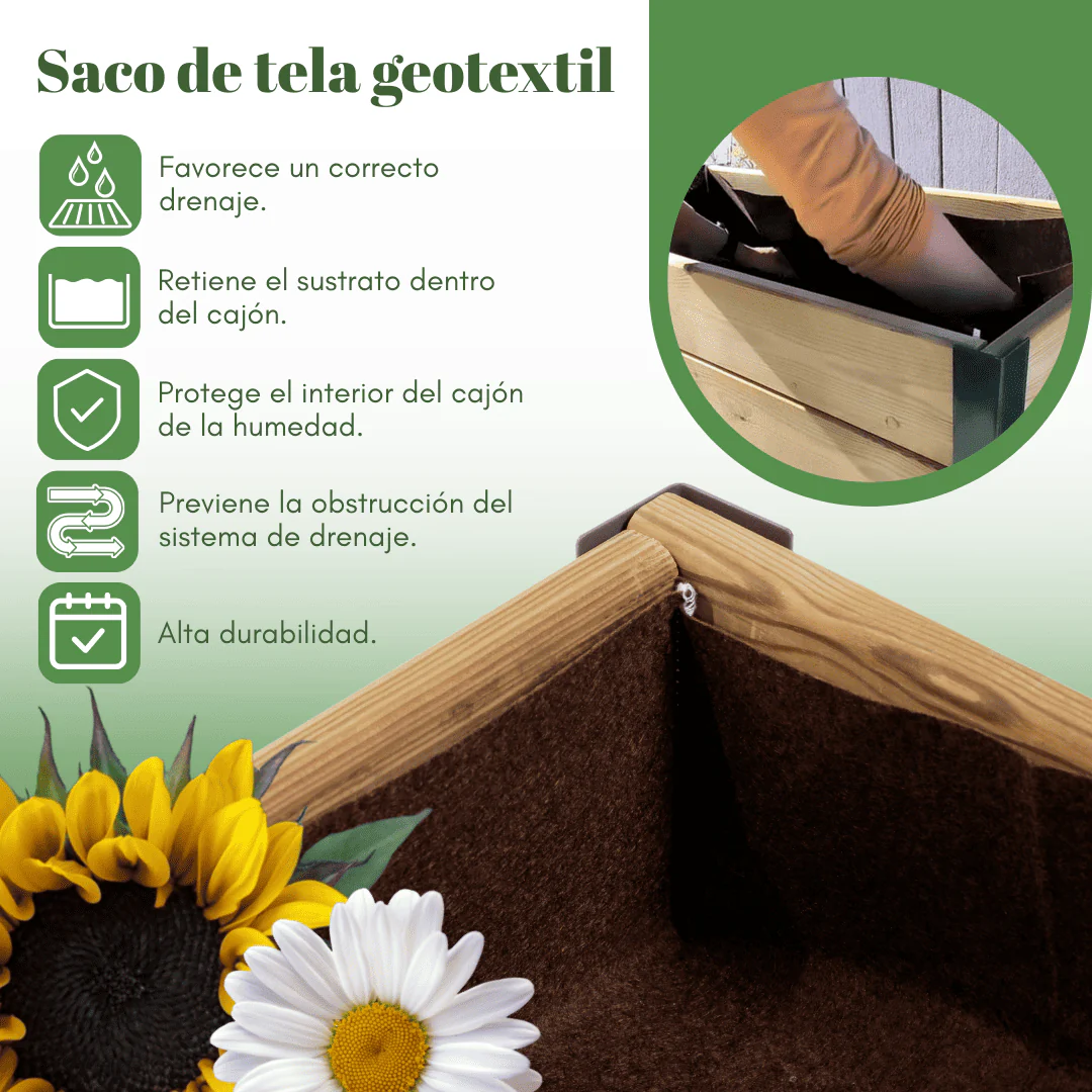 Mi Huerto Urban Jardinera Elevada Madera Con Bandeja Recoge Aguas | Estructura Metálica | Verde | 90x30x78cm - Image 4