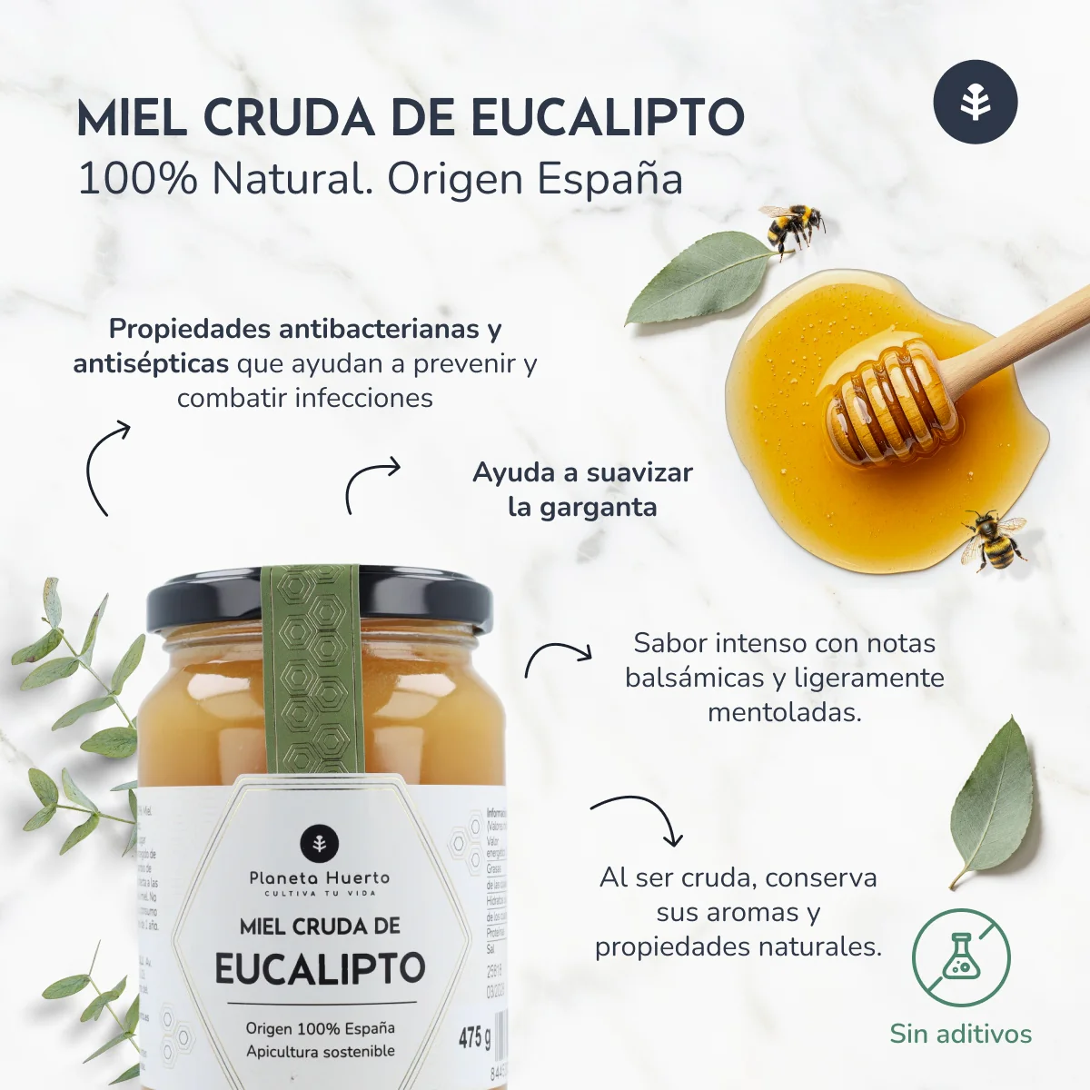 Miel Cruda de Eucalipto Planeta Huerto 950 g - Image 4