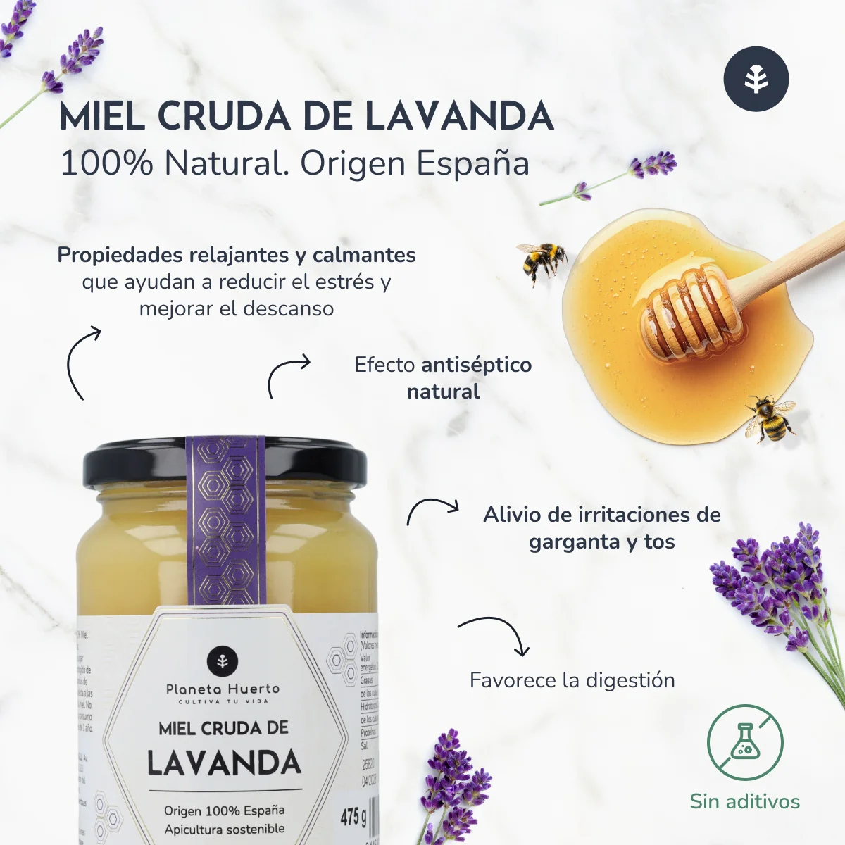 Miel Cruda de Lavanda Planeta Huerto 475 g - Image 4
