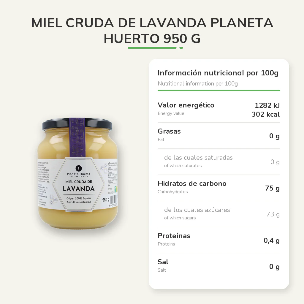 Miel Cruda de Lavanda Planeta Huerto 950 g - Image 9