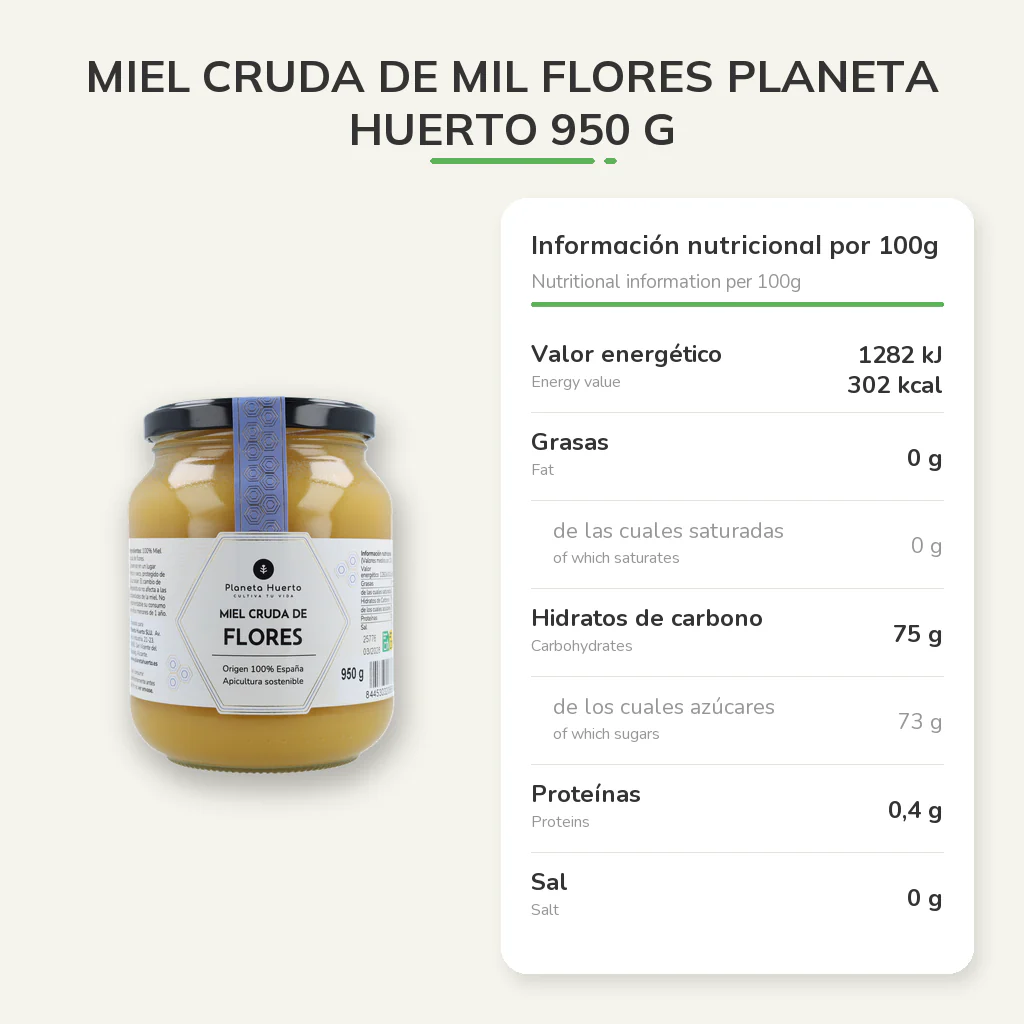 Miel Cruda de Mil Flores Planeta Huerto 950 g - Image 9