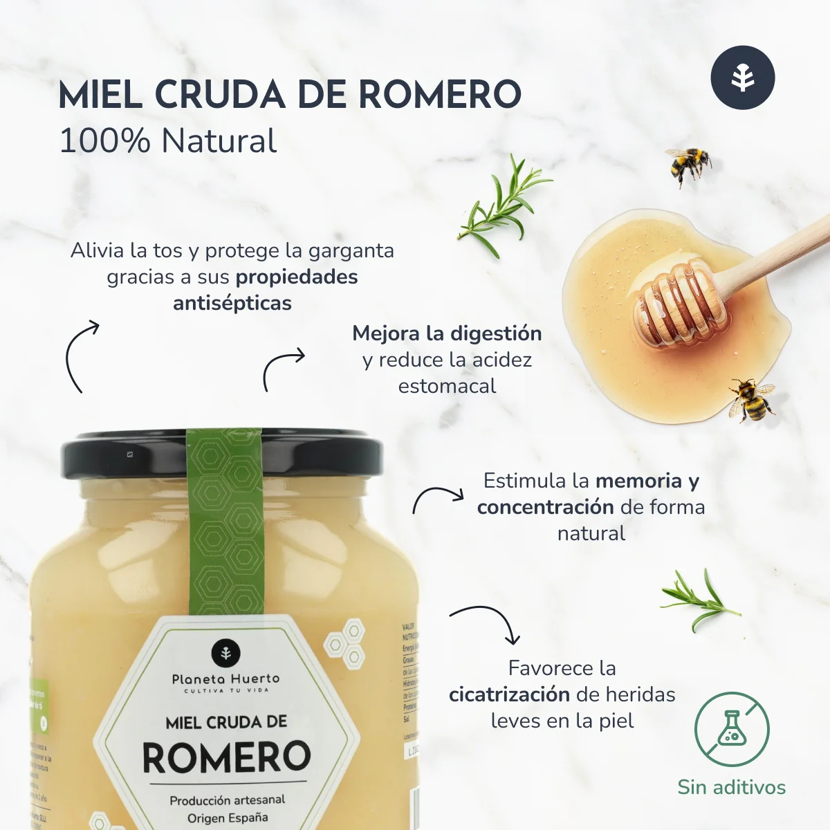 Miel Cruda de Romero Planeta Huerto 500 gr - Image 5