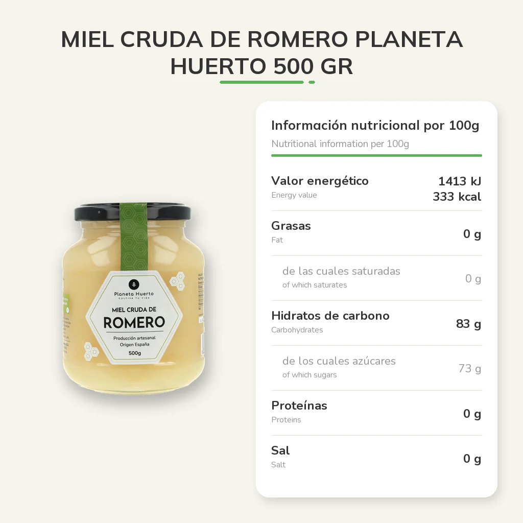 Miel Cruda de Romero Planeta Huerto 500 gr - Image 8