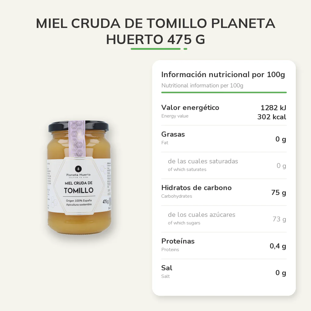 Miel Cruda de Tomillo Planeta Huerto 475 g - Image 9