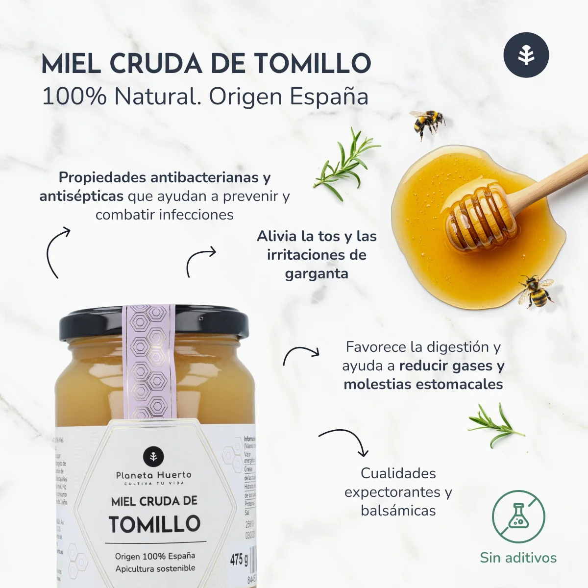 Miel Cruda de Tomillo Planeta Huerto 950 g - Image 4