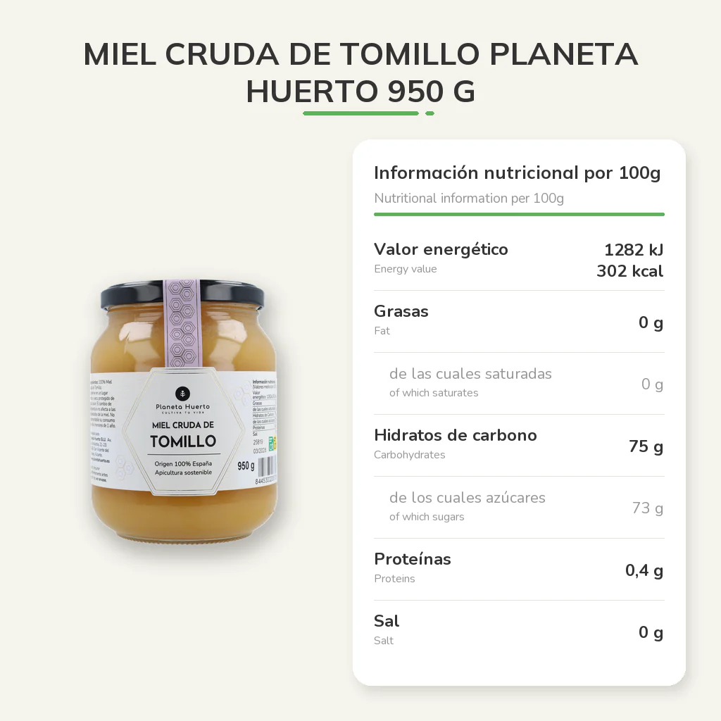 Miel Cruda de Tomillo Planeta Huerto 950 g - Image 9