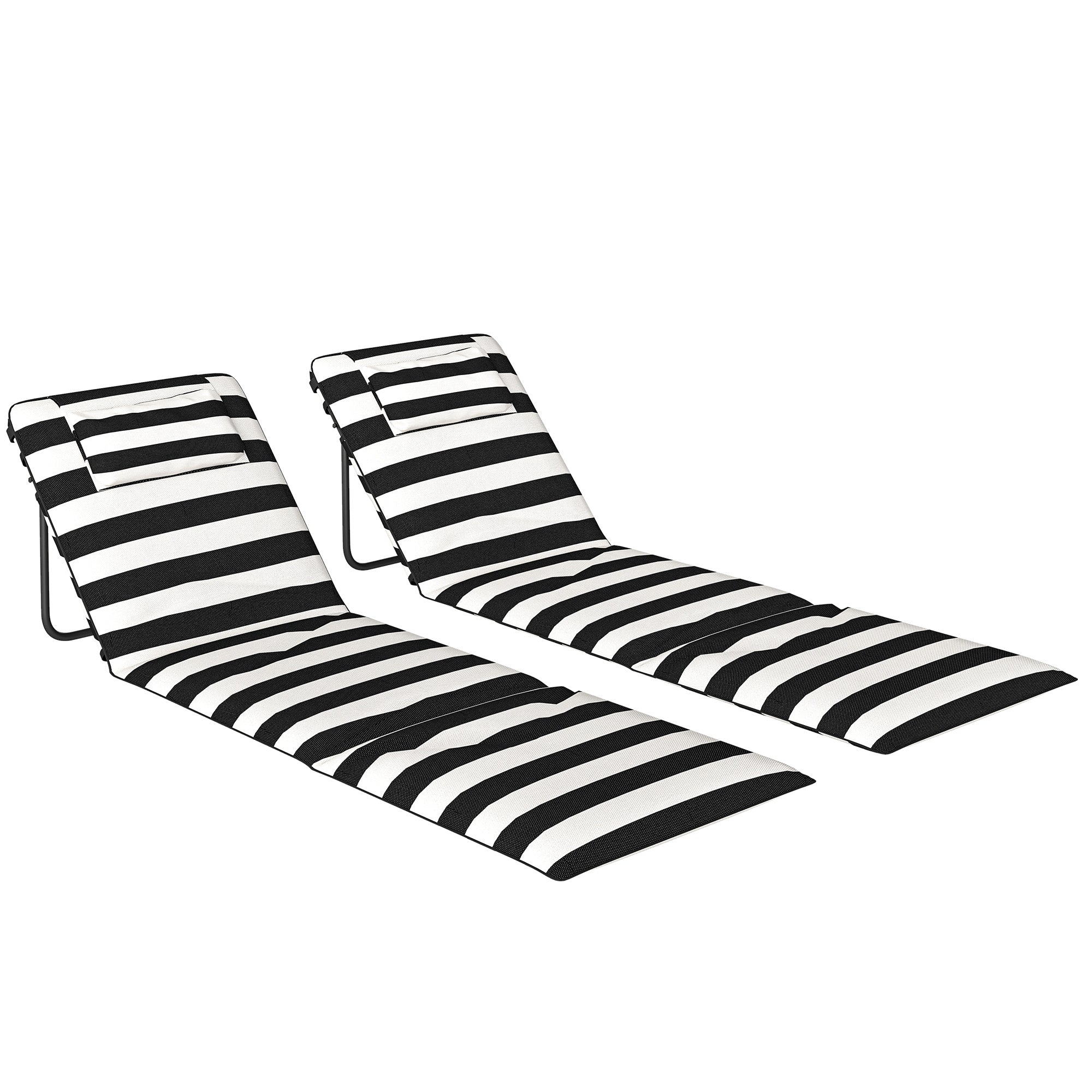 Outsunny 2 Esterillas De Playa Plegable Con Respaldo Ajustable Gris Y Blanco