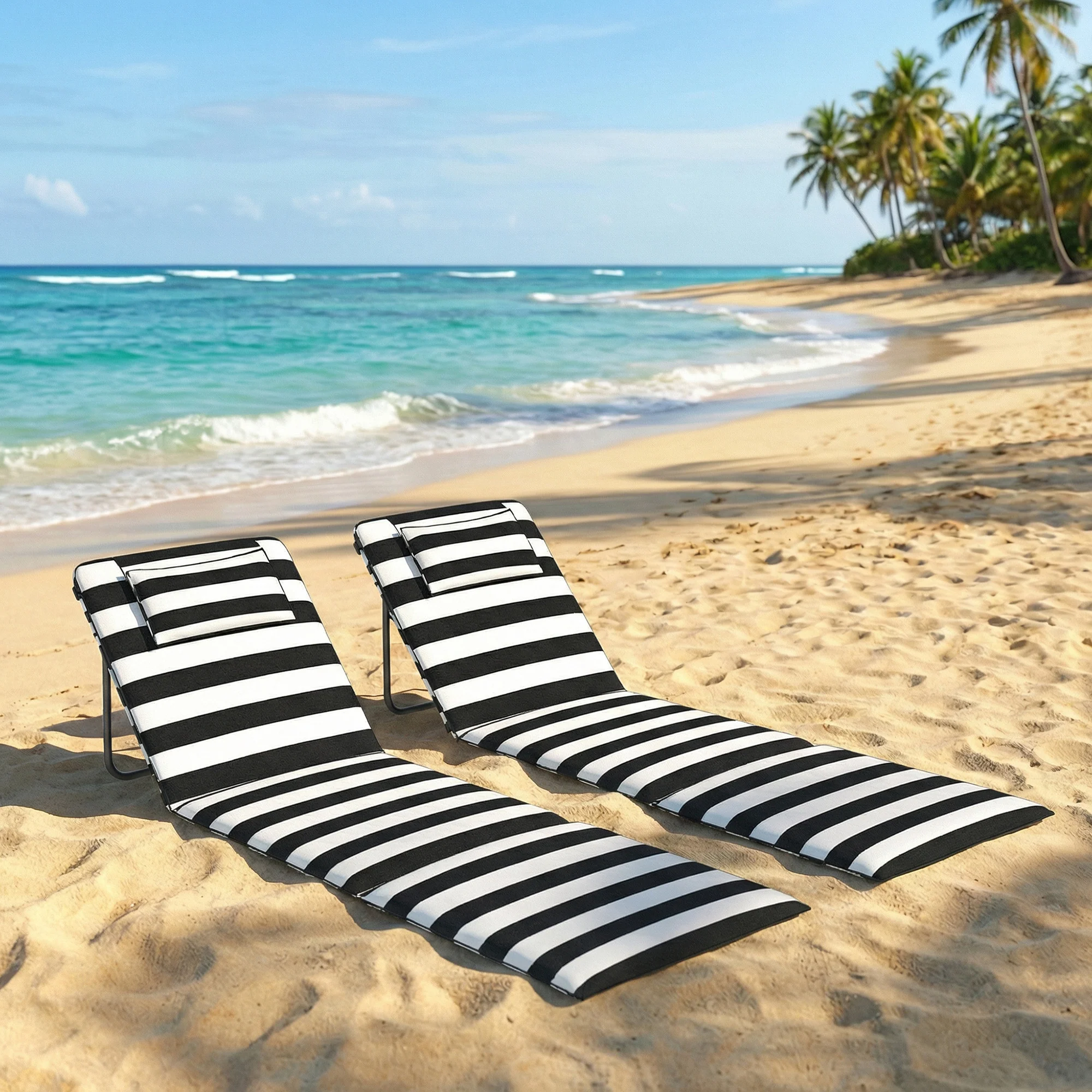 Outsunny 2 Esterillas De Playa Plegable Con Respaldo Ajustable Gris Y Blanco - Image 2