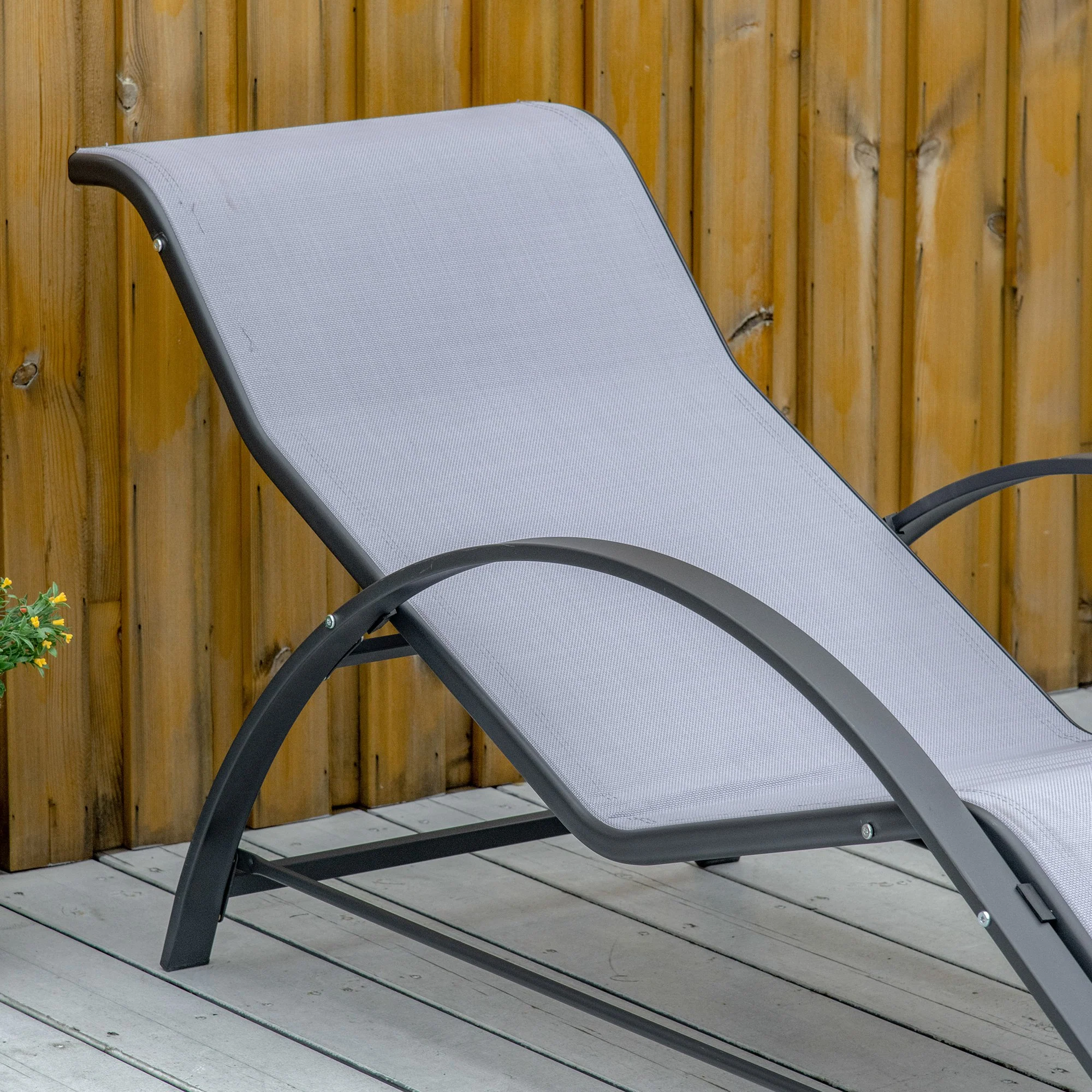 Outsunny 2 Tumbonas De Jardín 59x169x66 Cm Con Mesa De Café 41x41x45 Cm Gris - Image 5
