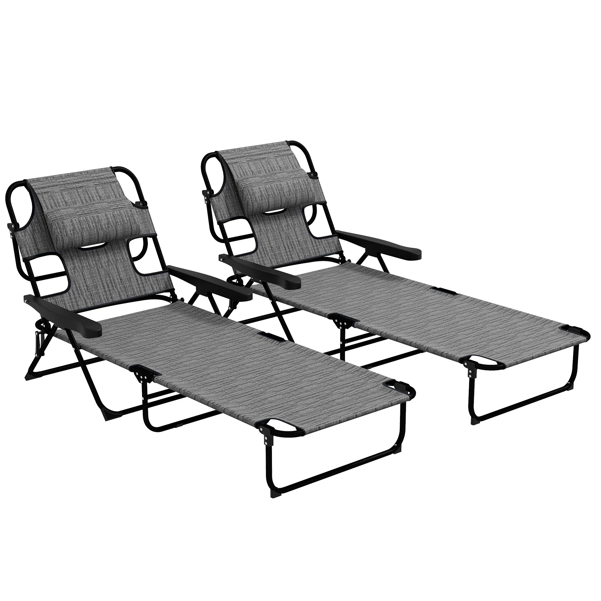 Outsunny 2 Tumbonas Plegables Con Respaldo Ajustable 194x72x31 Cm Gris