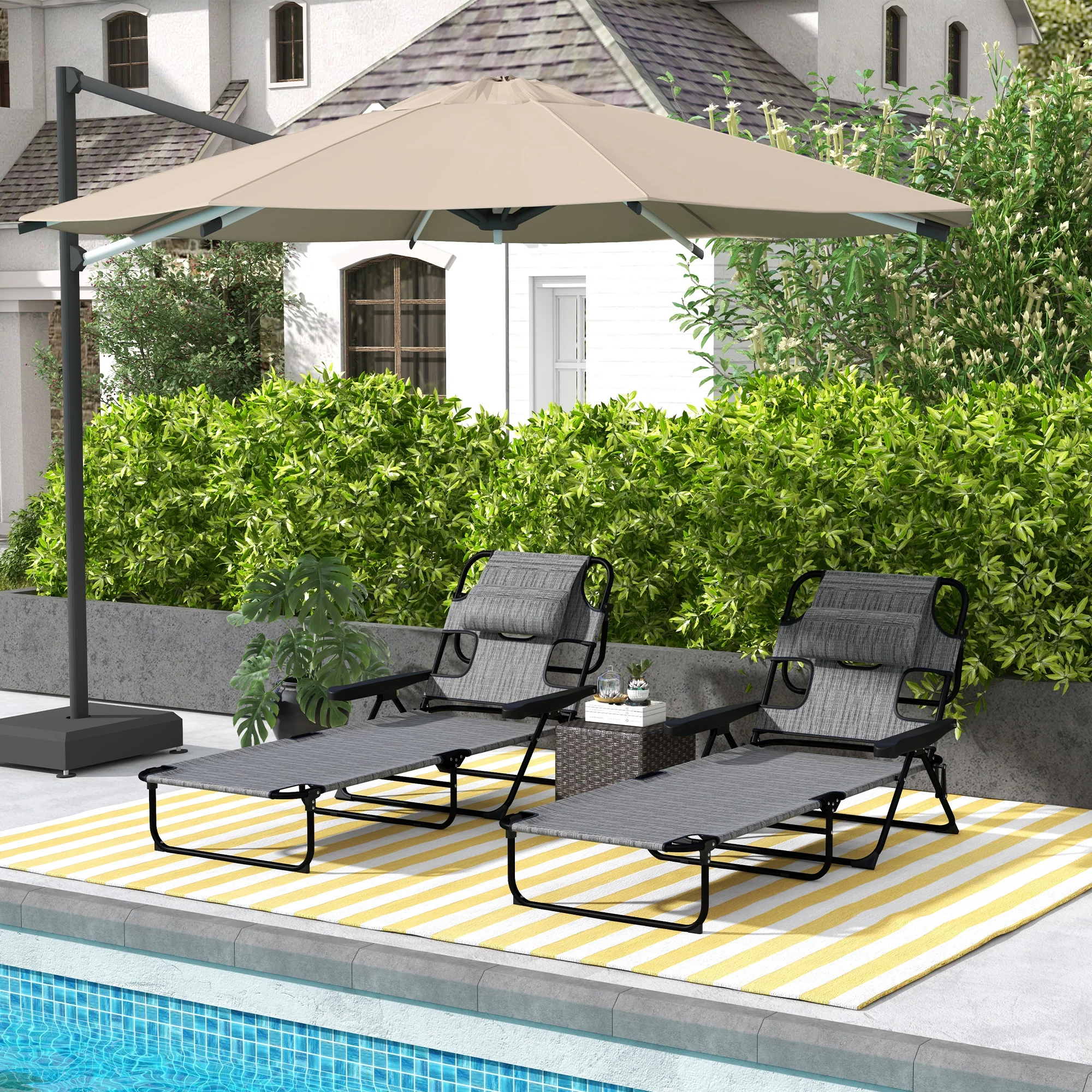 Outsunny 2 Tumbonas Plegables Con Respaldo Ajustable 194x72x31 Cm Gris - Image 2