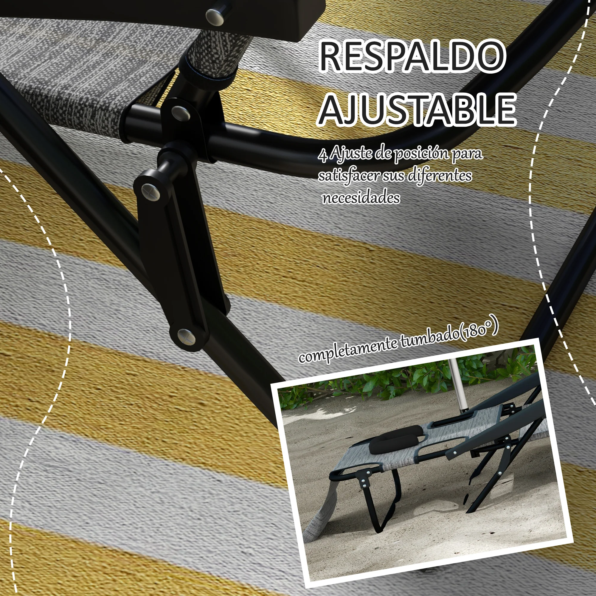 Outsunny 2 Tumbonas Plegables Con Respaldo Ajustable 194x72x31 Cm Gris - Image 6