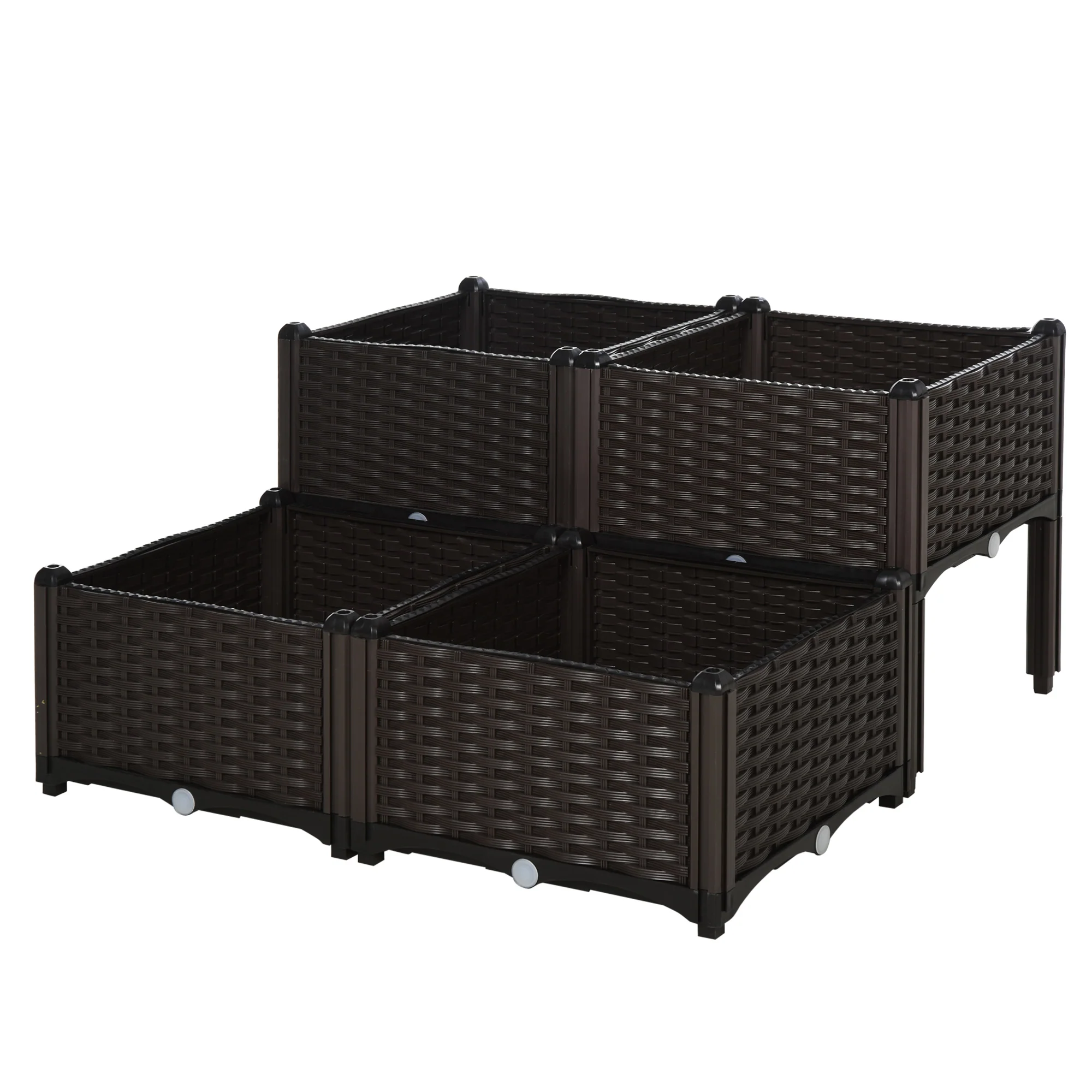 Outsunny 4 Jardineras De Exterior Combinación Libre 40x40x26/44 Cm Marrón
