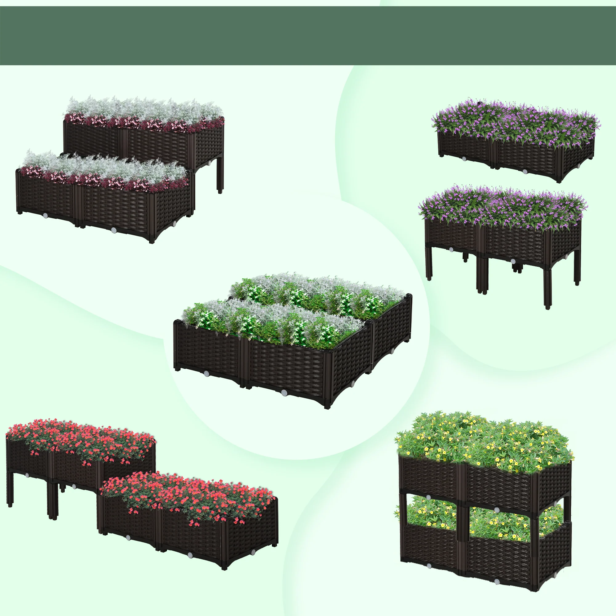 Outsunny 4 Jardineras De Exterior Combinación Libre 40x40x26/44 Cm Marrón - Image 4