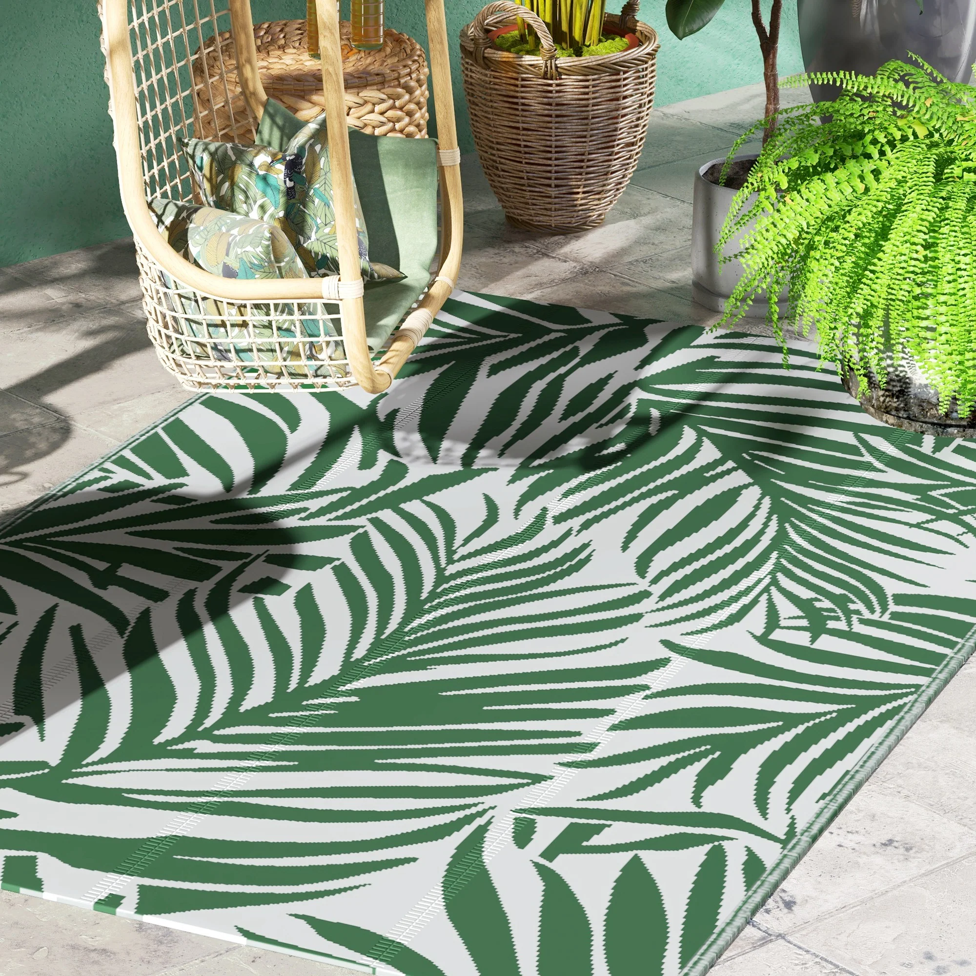 Outsunny Alfombra De Exterior 152x243 Cm Con Patrón De Hojas Verde Oscuro - Image 2