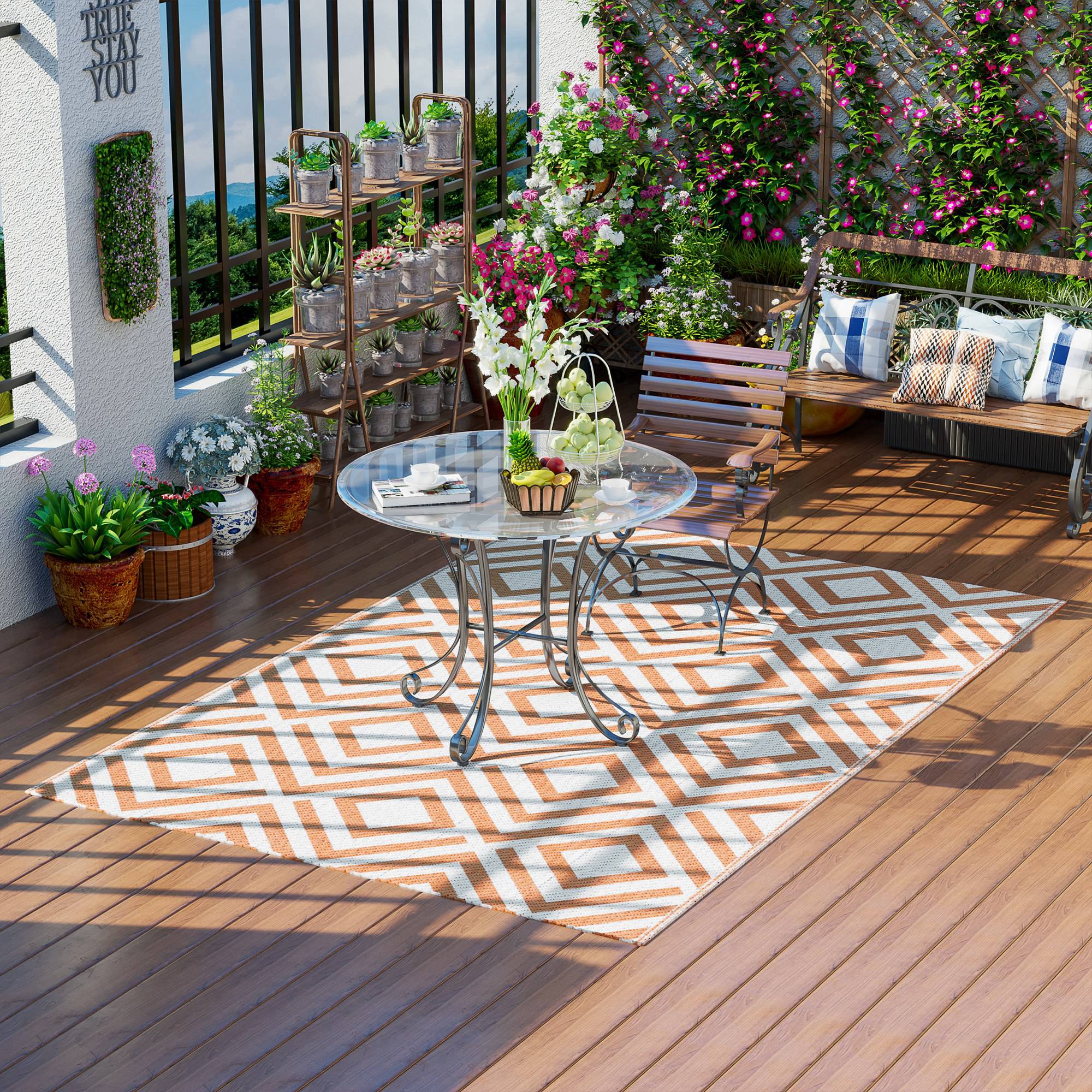 Outsunny Alfombra Exterior Reversible 182x274cm Para Terraza Balcón Patio Rojo - Image 2