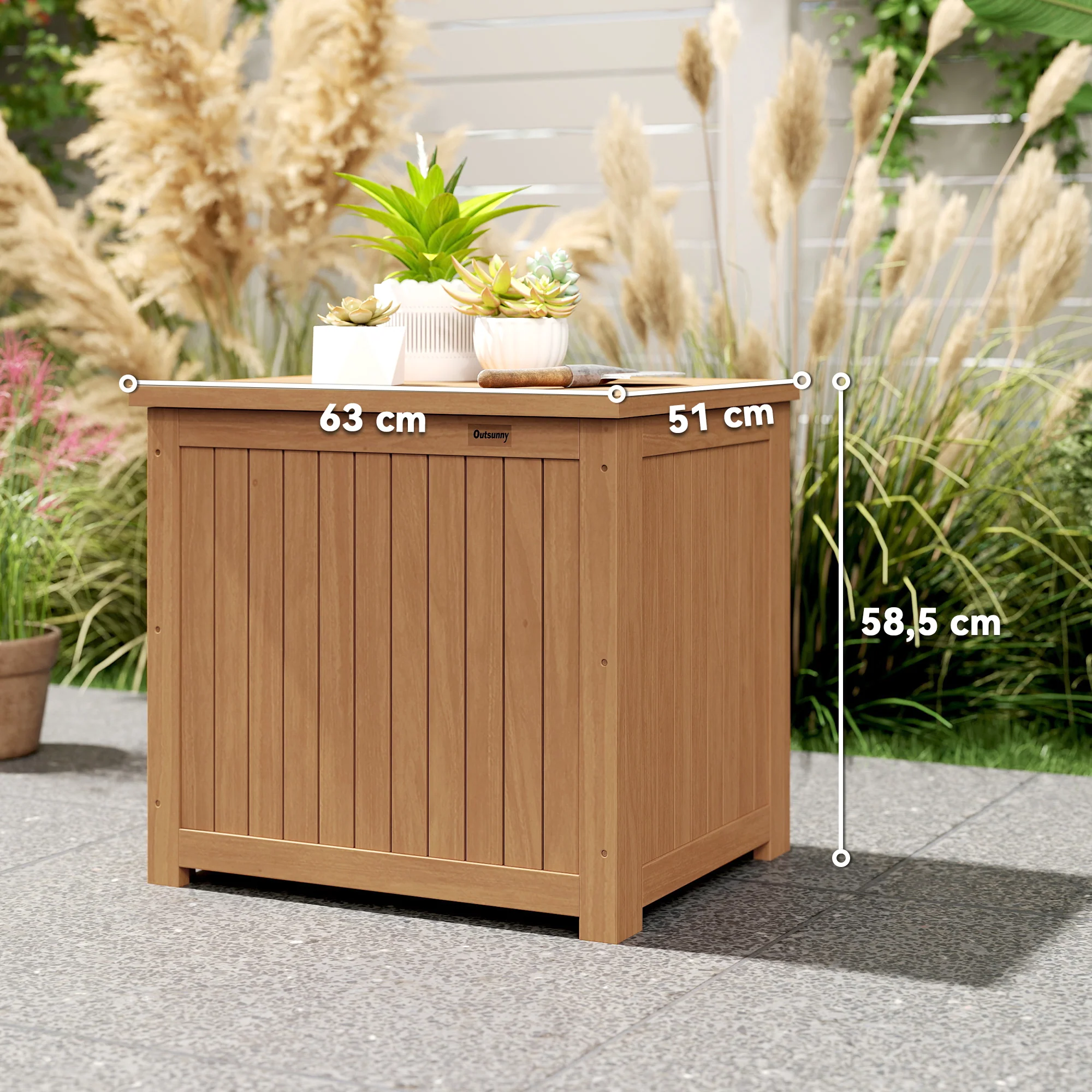 Outsunny Arcón Exterior De Madera 130l Con Forro Y Tapa Con Bisagras Marrón - Image 3