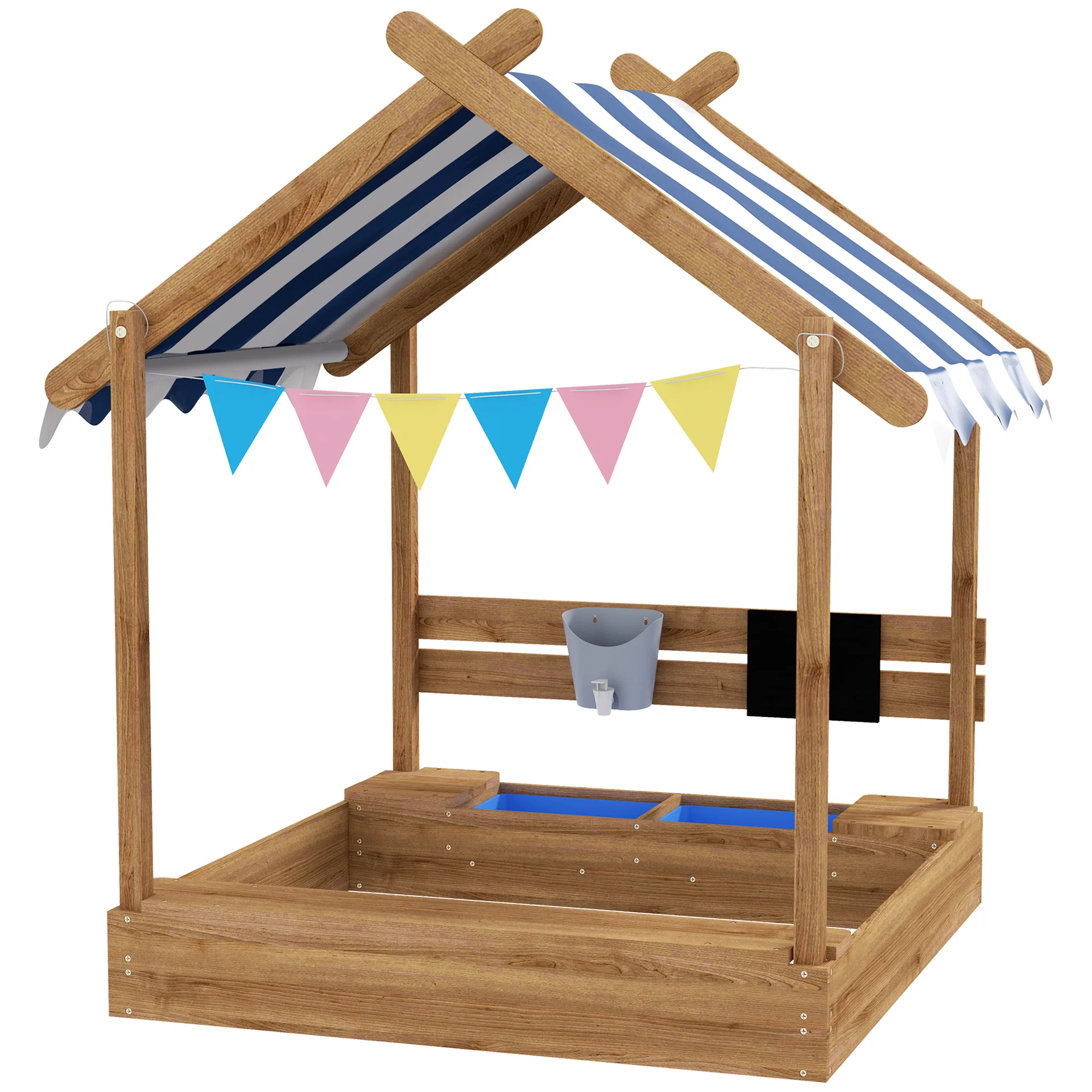 Outsunny Arenero Para Niños De Madera Con Toldo 124x116x146 Cm Marrón