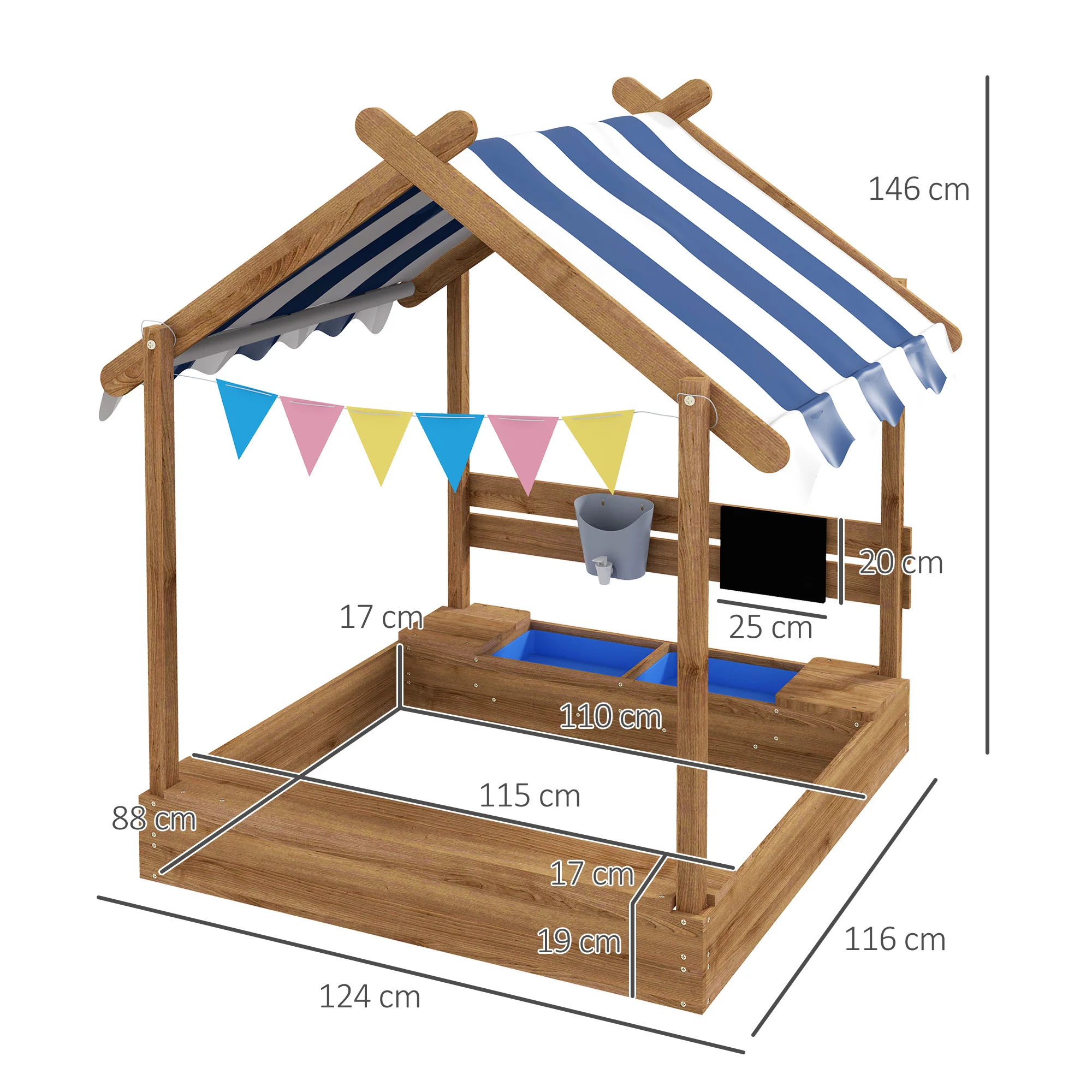 Outsunny Arenero Para Niños De Madera Con Toldo 124x116x146 Cm Marrón - Image 3